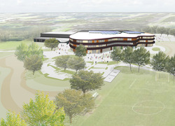 Het ontwerp van architect Erik de Jong voor de nieuw te bouwen VMBO-school