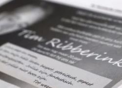 Tim Ribberink, Afscheidsbrief, Overlijdensadvertentie