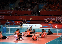 Volleybal wedstrijd in de London Paralympics