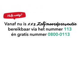 113 Zelfmoordpreventie bereikbaar via 113 én gratis via 0800-0113